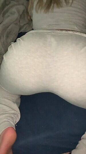 My girlfriend looks great in my gray sweats, but even better when I take them off