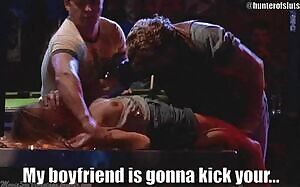 If you losers keep touching my butt when I walk by, I'm gonna call my boyfriend over and he's gonna kick your ass!