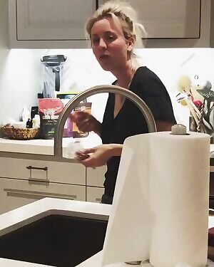 Our slutty new roommate, Kaley Cuoco, loves to tease us both mercilessly, going braless around the house whenever we're home, and constantly leaving her freshly worn panties on the bathroom floor for us to find.