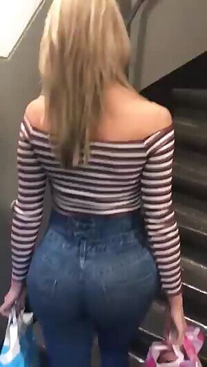 Fake booty walking upstairs