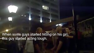 Loyal girlfriend confronts the bully who tried to fuck her and beat up her boyfriend outside the bar.