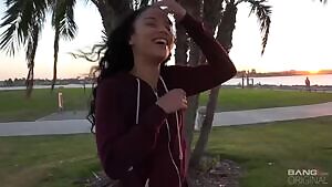 Getting Maya Bijou naked outside before giving her a creampie