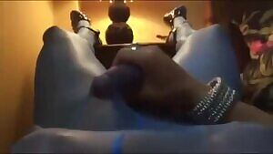 River of cum in fishnets