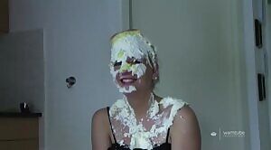 Veronica enjoying having dessert all over her head