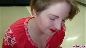 Cute girl lets him bust his massive load on her face in public