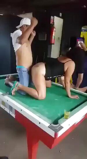 Drunken sex on the pool table next to friends