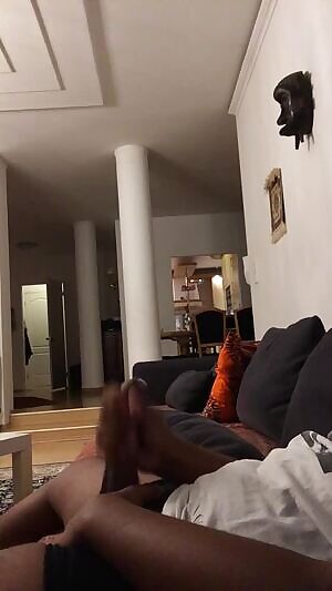 Huge living room cumshot