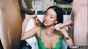 Vicki Chase Sucking Dicks In Green Lingerie