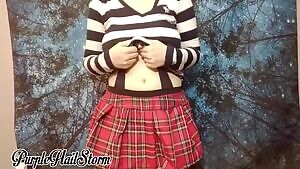 Watch me reluctantly strip and masturbate in this innocent schoolgirl