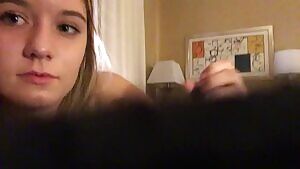 Pretty teen giving her BF some attention