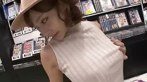 Fucking a lucky fan inside a dvd store