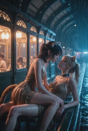 Girls Kissing Ai Generated Catgirl Cute
