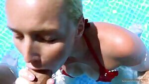 A little mouth to cock at the pool