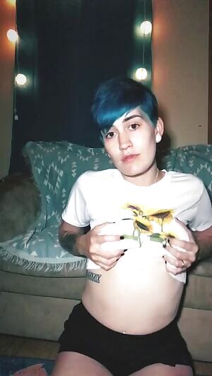 blue hair & pierced nips