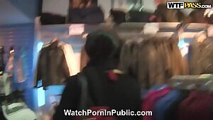 Premium Public Pick Amateur Brunette Risky Flashing And Blowjob At Clothes Shop GIF