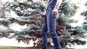 Milking my cock on hotel grounds