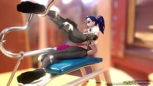 Widowmaker in a light version of her Talon skin trying out the DMachine.