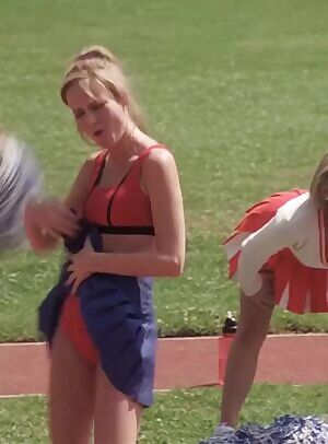 Brie Larson dressed as a cheerleader and showing her wild side