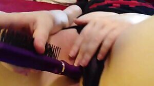 Fucking my purple brush and rubbing my clit