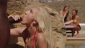 NSFW_GIF - Blowing him while two girls are watching