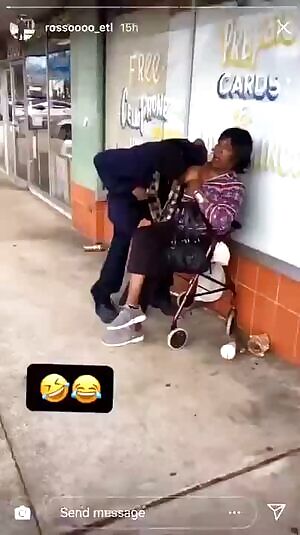 Grandpa outdoors kisses big tits