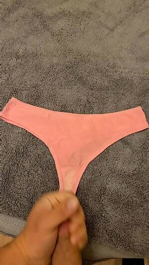 Shooting ropes on these tiny filthy panties