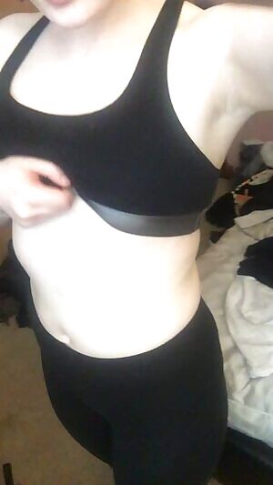 releasing my pale pierced tits after a long day at work