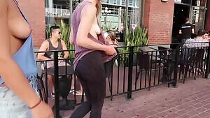 My friend and I walking braless