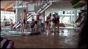 Swimming pool boob pop-out on purpose