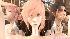 Lightning, Serah, & Fang Blowjob