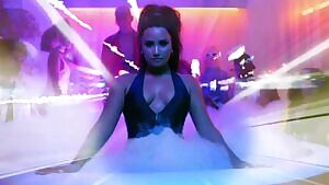 Demi Lovato showing a lot of cleavage in a pool
