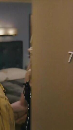 You're on vacation and your stepmom Jenna Fischer sends you a text asking you to come up to her room to help her with something. You knock, and she answers like this. What happens next?