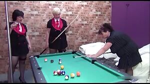Three BBW GILFs play sex billiards