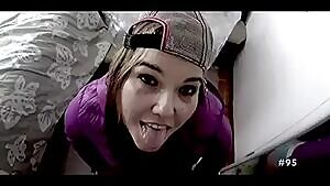 This slut simply loves getting face blasted with cum - here in 3 different outfits