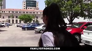 when Dad pics up teen daughter from school..she sucks his cock in the car and they later fuck at home before mom comes home