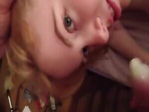 Blondie Drinks Cum from Condom