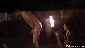 Fire blown on his ass and back