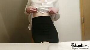 Horny Brunette Assistant's New Toy