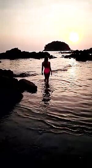 At the beach during sunset