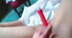 Inserting dildo into my shaved cunt