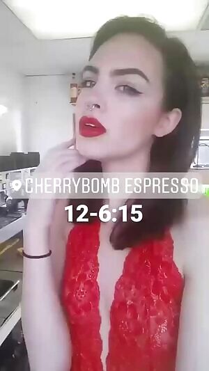 Red laced outfit hiked up