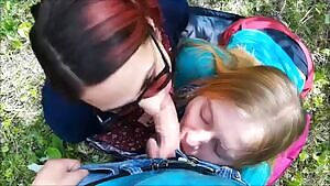 Public Threesome Blowjob at the Сity Park