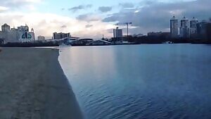 Cute Russian girl taking a dip in cold water