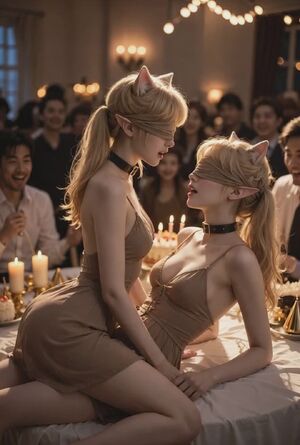 Girls Kissing Ai Generated Blindfolded Blonde
