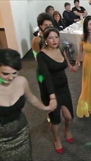 Busty babe bouncing in cleavage dress