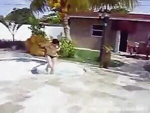 Bikini untied in the backyard