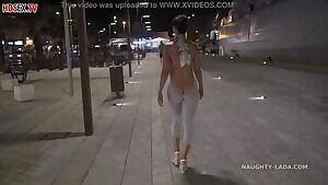 Mommy with big milkings and ass walking around the city in an erotic outfit