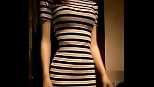 Zebra striped chick s her perky tits