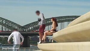 Sexy naked Blogger flashing her pussy in the street