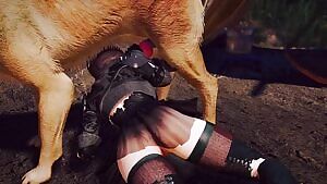 Sucking a dogs cock on the ground